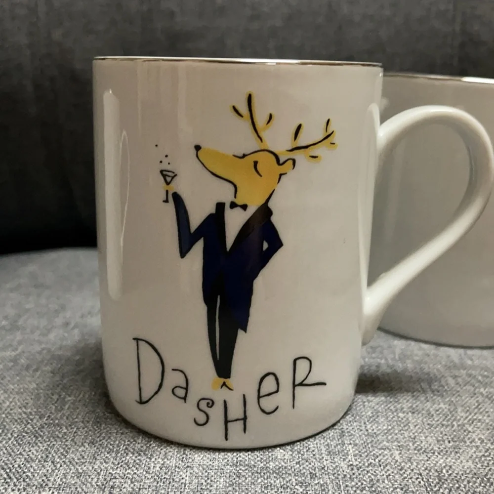 Pottery Barn Santa’s Reindeer Silver Rim Mug